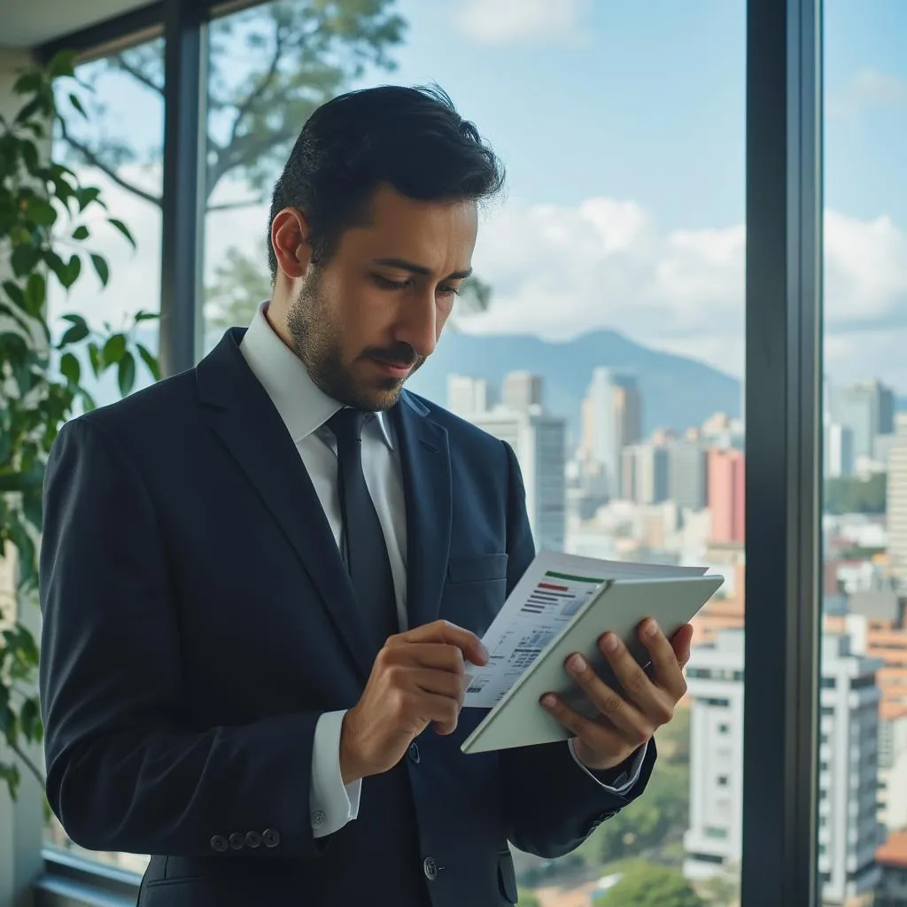 Consultor financiero analizando datos
